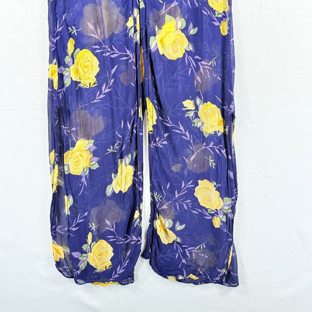 Lolette Maxi Dress Womens Large Purple Yellow Rose Floral‎ Sheer Vtg Cottagecore - Picture 3 of 8